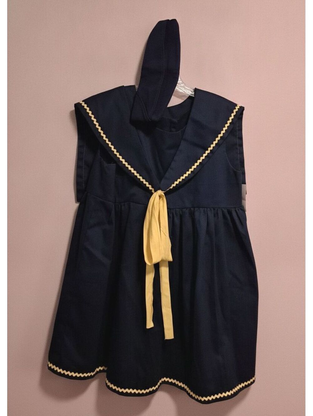 Vintage Handmade Women's Sz XL-2X Navy & Yellow Sailor Suit w/ Matching Hat